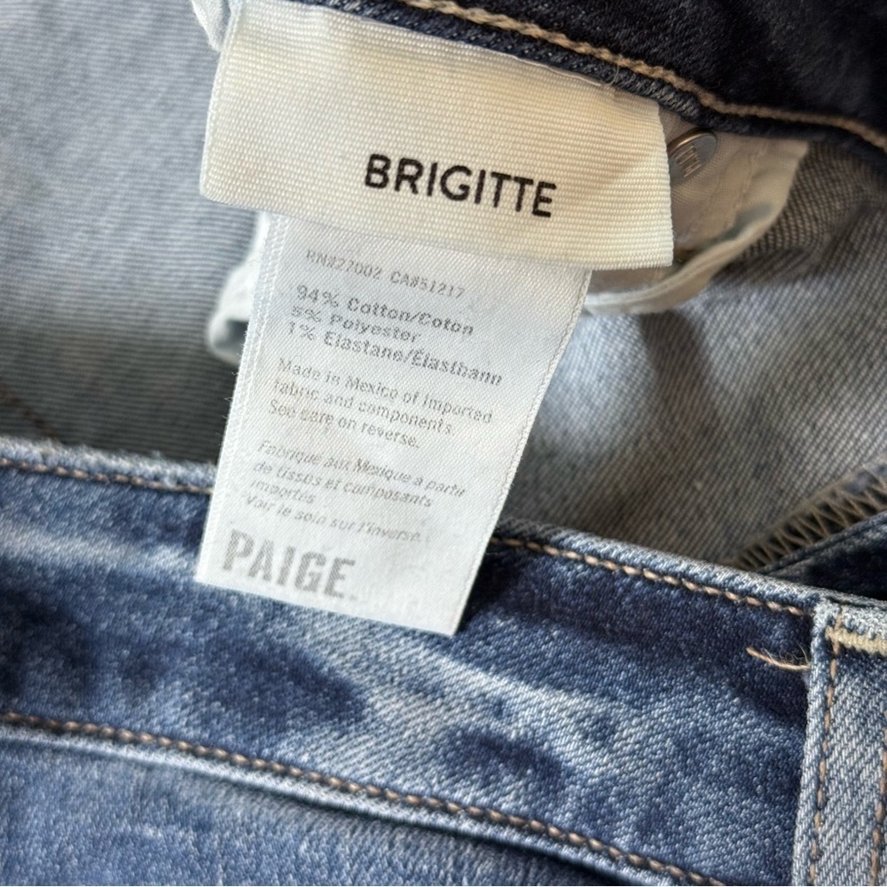 PAIGE Bridget Jeans Mid Rise Blue Torn ripped Knee - Picture 7 of 11